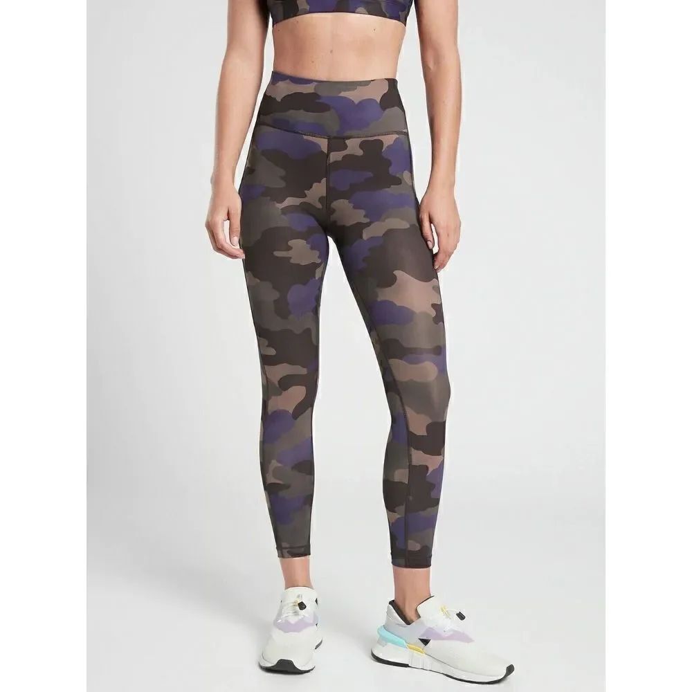 Athleta Ultimate Stash Pocket Printed 7/8 Tight, Mantra Print Blue SZ XS #631947